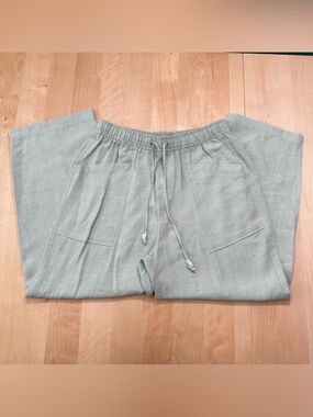 Zara Drawstring Linen-Blend Wide leg comfort - Light Sage
